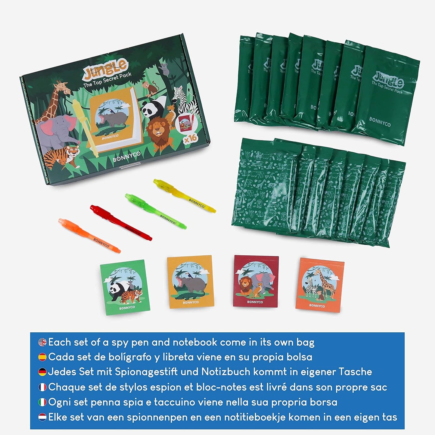 Invisible Ink Pen and Notebook Pack of 16 - BONNYCO | Safari Party Favors for Kids | Spy Pen Jungle Party Favors, Animal Prizes for Kids | Magic Pen Jungle Theme Party Supplies, Prizes for Students