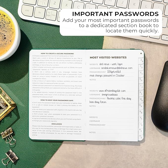 Clever Fox Password Book 2nd Edition Small – Pocket Password Keeper with Alphabetical Tabs – Internet Address Notebook & Login Details Organizer Journal – 3.5x5.6” (Aquamarine)