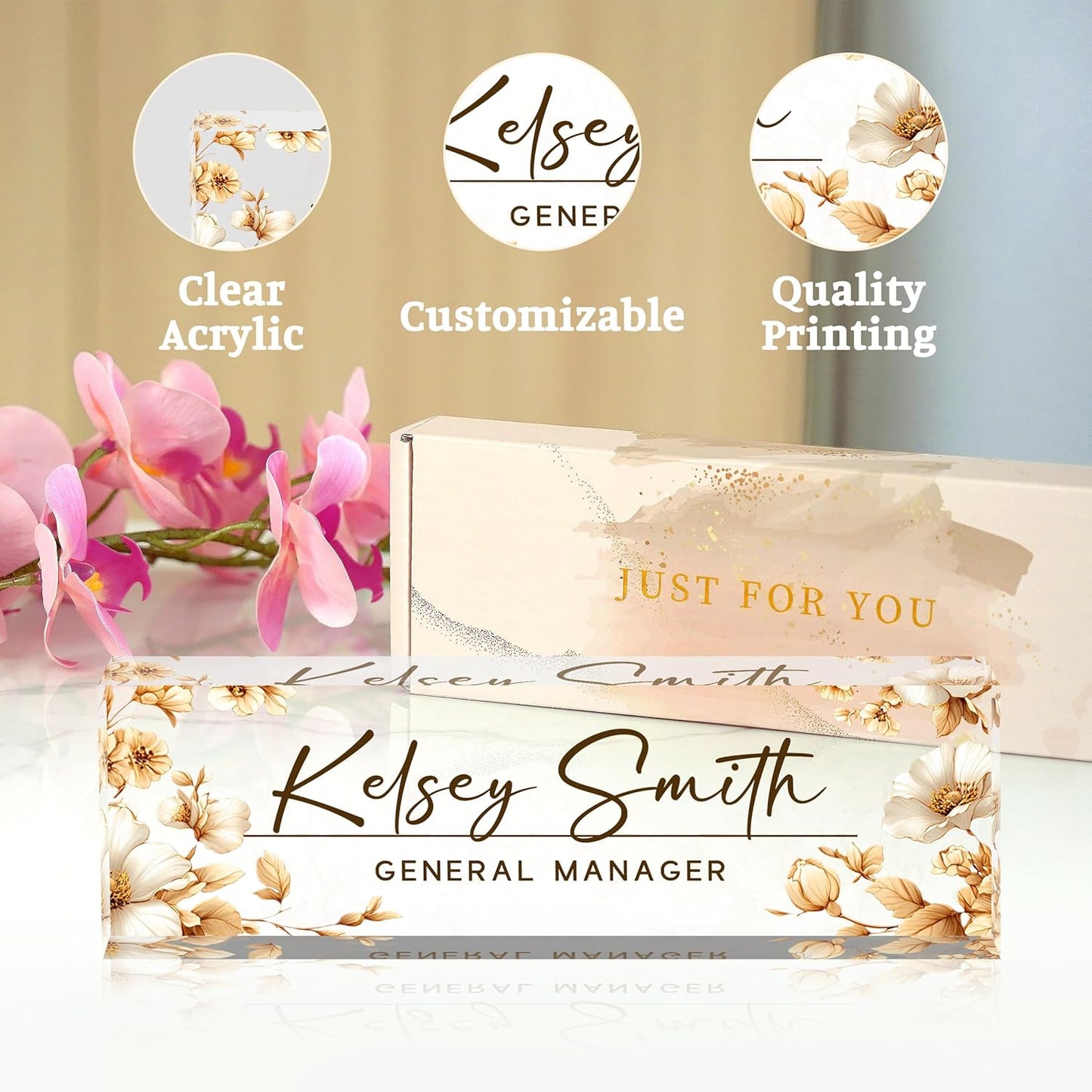 Custom Desk Name Plate Personalized, Acrylic Name Plate for Desk, Office Desk Decor for Women and Men, Employee Appreciation Gifts Office Gifts for Boss, Manager, Teacher, Nurse