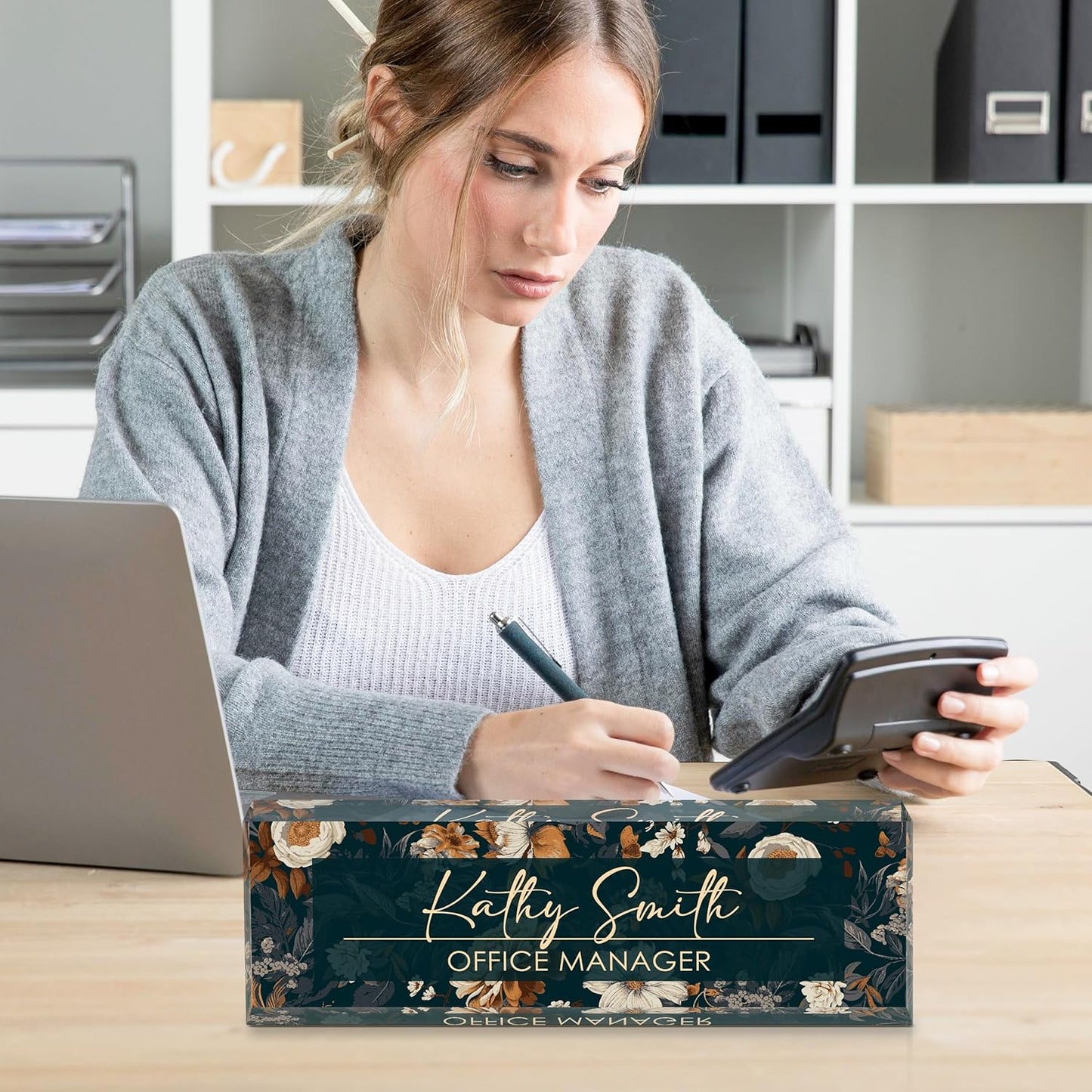 Personalized Name Plate for Desk, Custom Desk Name Plate, Acrylic Name Plate Office Desk Accessories, Personalized Office Gifts for Coworkers Teachers, Employee Appreciation Gifts (B-Darkcyan)