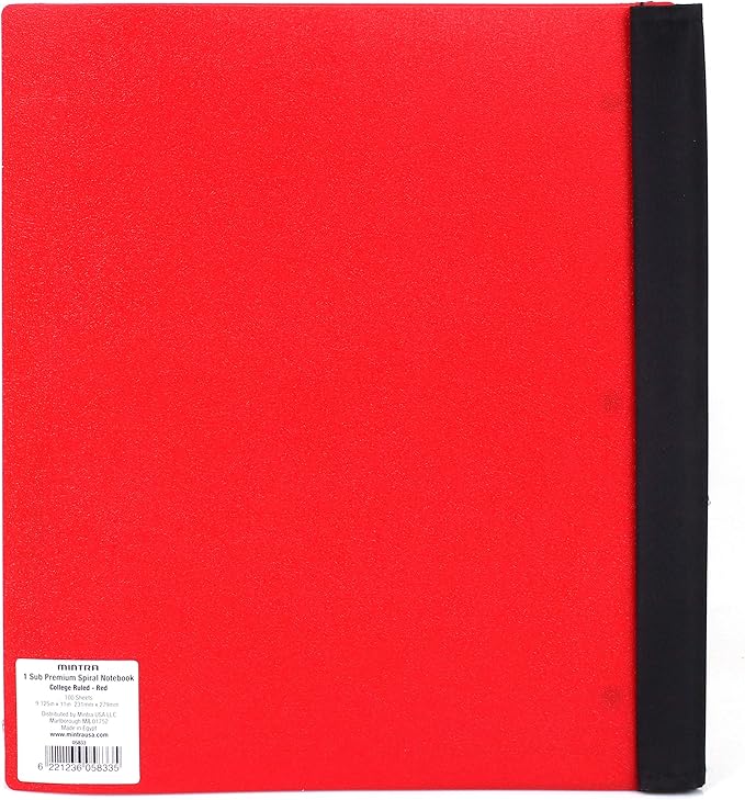 Mintra Office Durable PREMIUM Spiral Notebook, ((Red, 1 Subject, 8.5in x 11in)), Fabric Covered Coils, No Snags, Removable Adjustable Pocket Dividers, Ruler, Organization, Customizable