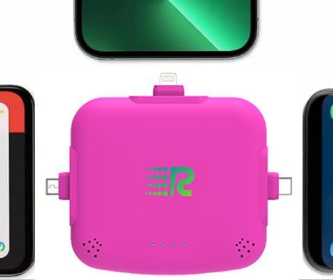 Rush Charge Universe 3 in 1 Portable Charger – 3300mah, 2.4A High-Speed Fast Charging Compatible with iPhone and Android Lightning, Type C, Micro-USB Charges 3 Devices at a Time Pre-Charged RC33 Pink