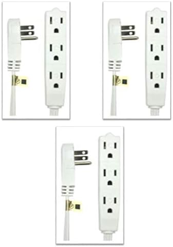 Flat Multiple Outlet Extension Cord 8 Ft for Indoor Use by Electes- UL-Listed 3-Prong Multi Extension Wire- Space-Saving Flat Angled Extension Cord- White- 3 Pack