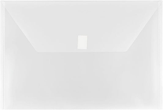 JAM PAPER Plastic Envelopes with Hook & Loop Closure - Legal Booklet - 9 3/4 x 14 1/2 - Clear - 3/Pack