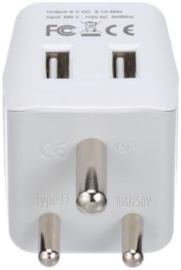 Ceptics India, Nepal, Bangladesh Travel Adapter Plug with Dual USB - Type D - Usa Input - Ultra Compact - Safe Grounded Perfect for Cell Phones, Laptops, Camera (CTU-10)