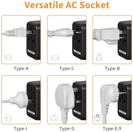 Universal Travel Adapter, PD 35W (Single Port) Fast Charging, International Plug Adapter with 3 USB-C and 2 USB-A, Travel Adapter Global Output Converter, (for US, EU, UK and Australia, Black)