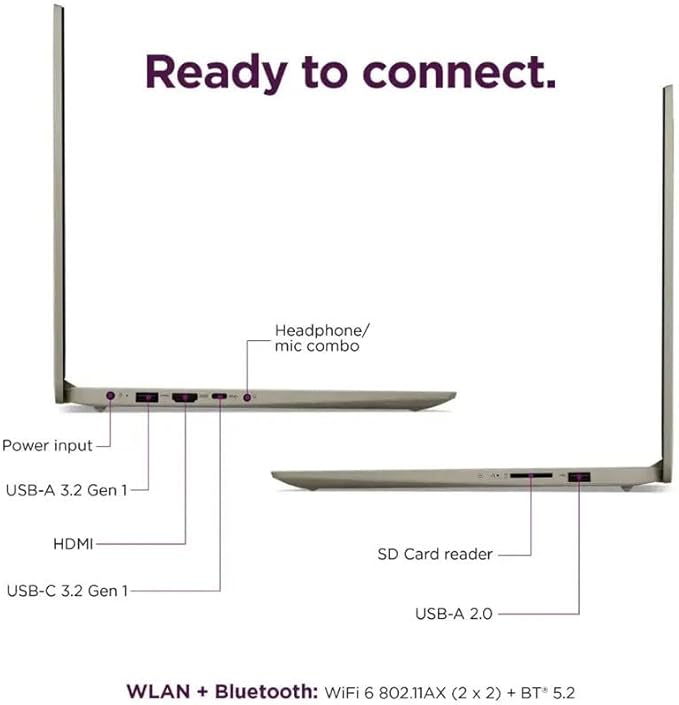 Lenovo 15.6" HD IdeaPad Anti-Glare Coating + 1 Year Microsoft 365, 20GB RAM, 384GB SSD, Windows 11 Pro, Up to 9.5 Hours Battery Life, Intel Processor, WiFi 6, HDMI, USB-C, SD Card Reader, w/WOWPC USB