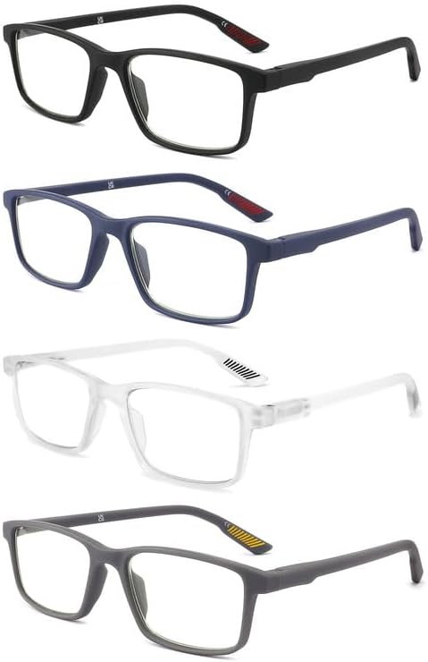 4 packs of blue block reading glasses (male and female), computer reader, UV block glasses (1.00x)
