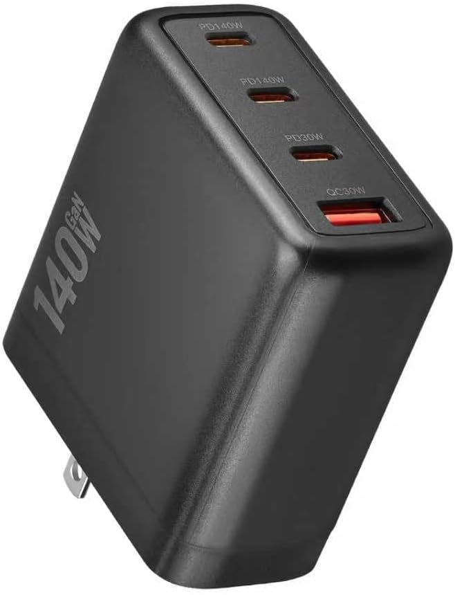 140W USB C Charger, 4-Port Foldable Compact Fast Laptop Charger Power Adapter, Advanced GaN Wall Charger, Compatible for MacBook Pro/Air, iPad Pro, iPhone 16 Pro, Galaxy S25/S24, Steam Deck, and More