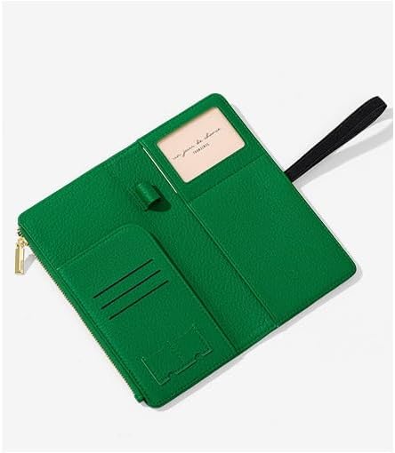 DOB SECHS Leather Passport Holder for Women, RFID Blocking Passport Wallet Credit Cards Case, Travel Accessories Organizer Pouch Bag with ID Window+Zippered Cash Pocket+SIM Slots, Green