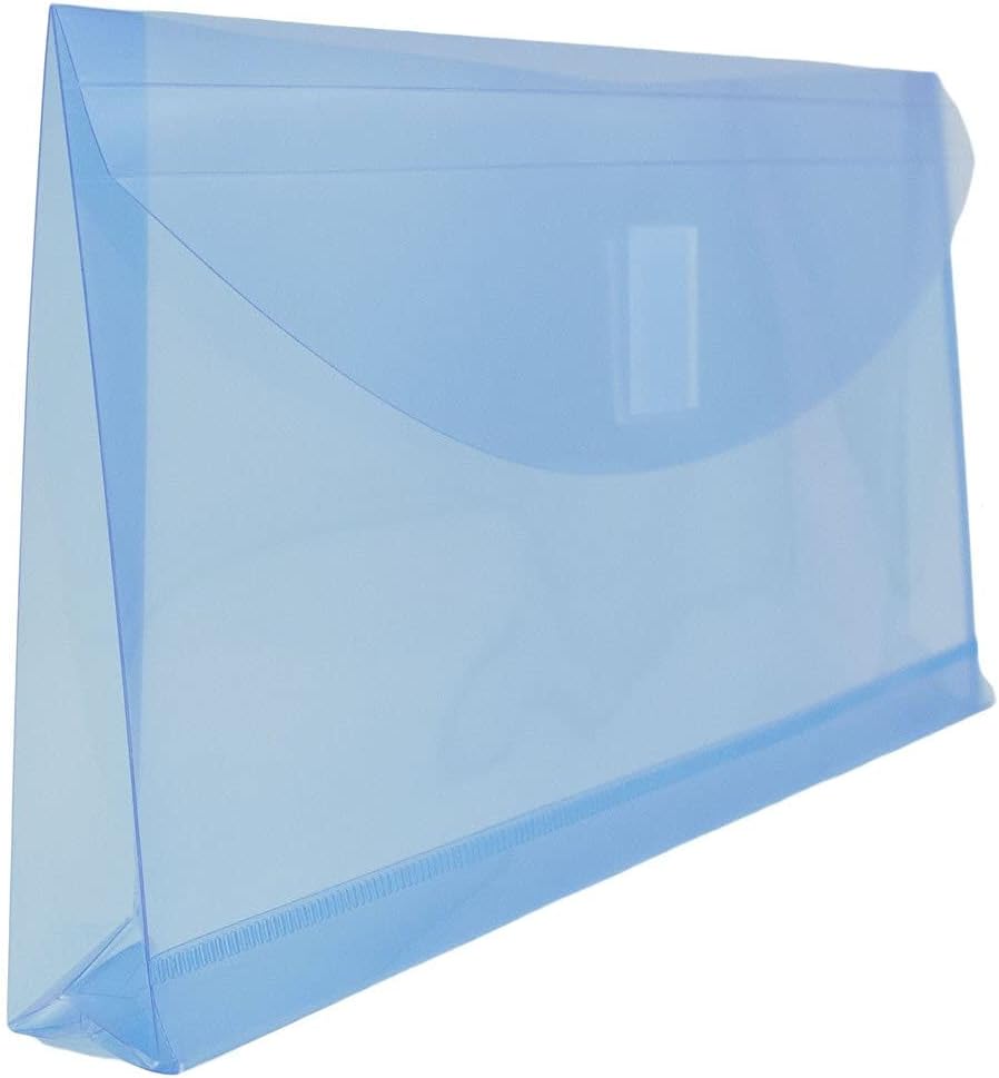 JAM PAPER Plastic Expansion Envelopes with Hook & Loop Closure - #10 Booklet Wallet - 5 1/4 x 10 with 1 Inch Expansion - Blue - 12/Pack