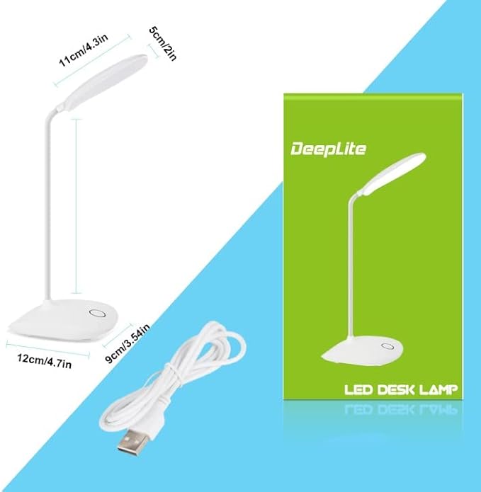 DEEPLITE LED Desk Lamp with Flexible Gooseneck 3 Level Brightness, Battery Operated Table Lamp 5W Touch Control,Compact Portable lamp for Dorm Study Office Bedroom,Eye-Caring and Energy Saving