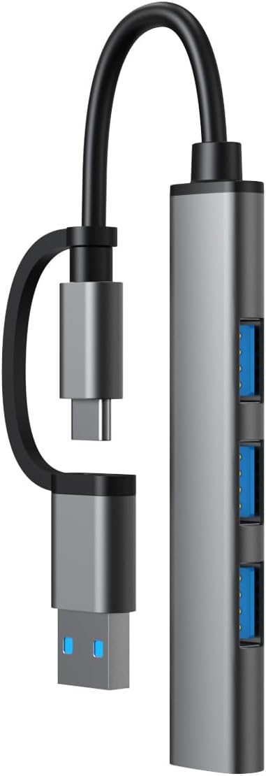 USB-C 4-in-2 Hub, Featuring USB 3.0 and 3 USB 2.0 Ports, Adapter Compatible with USB-C Laptops and Serves as a Dongle for USB Connectivity on MacBook Pro/Air,iPad Pro,iMac,iPhone 15 Pro,Xbox,PS5,XPS