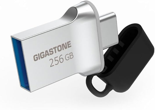 GIGASTONE 256GB Nano Luxus Dual Drive, Z50 USB 3.2 Gen 1, 2-in-1 USB-A & Type-C, 100MB/s Ultra Fast, Cap Design, Metal, Plug & Play for Smartphone/PC/Mac/TV/Car, 2.0/3.0/3.1 Compatible