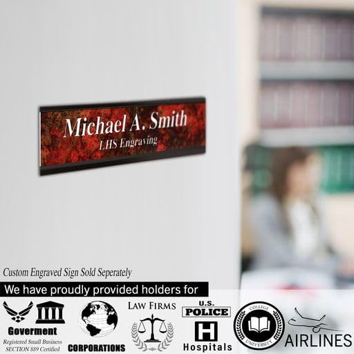 Executive Wall or Cubicle Nameplate Sign Holder Black Aluminum Fits 2x8 Plastic Office Door Name Plate or Cubicle Option| Made in USA