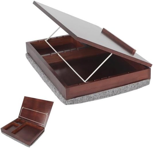 Wood Easel Lap Desk with Storage Schoolhouse Lap Desk with with Detachable Cushion Lap Tray with Cushion Laptop Table for Sofa Serving Tray Adjustable Laptop Stand for Bed for Home Office Schoolhouse