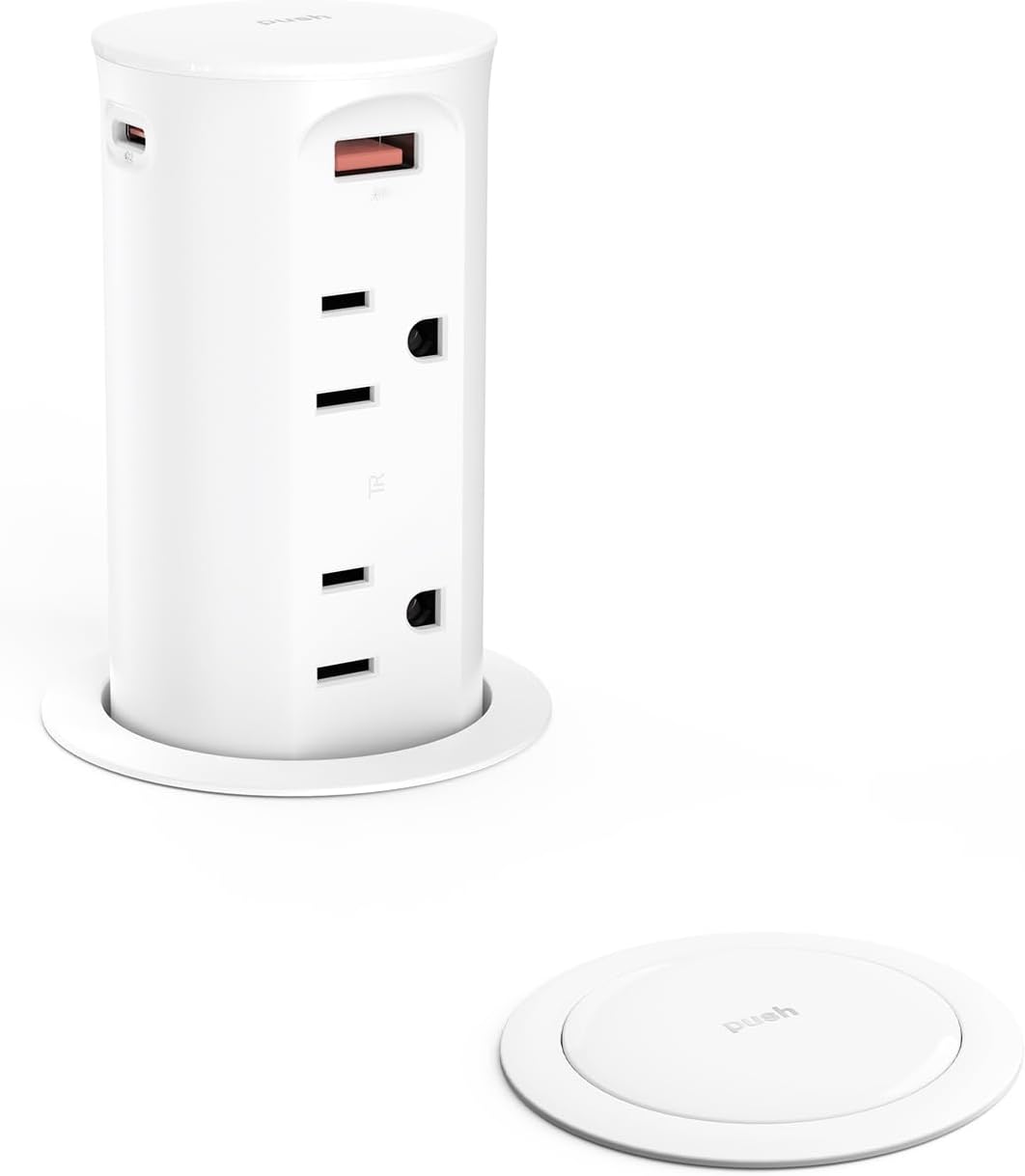 2.5 inch Hole Pop up Outlet for Countertop,20W USB C,4 USB Ports,4 Outlets 15Amp Tamper Resistant Receptacle Flush Mount,Space Saver Recessed Outlet,1875W,ETL Listed