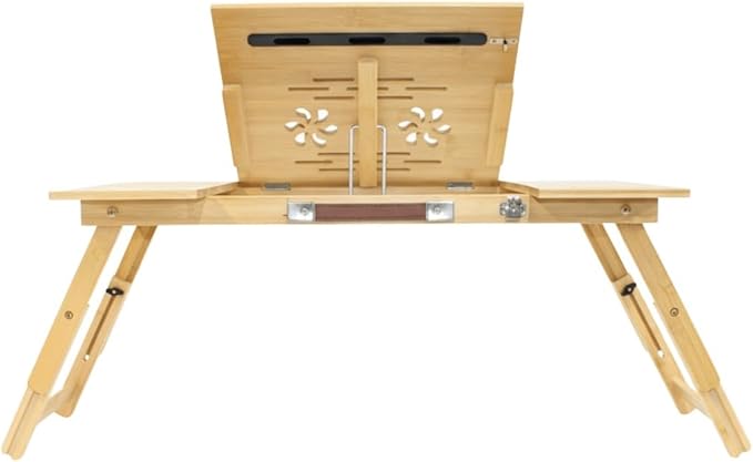 WoodNest -Bamboo Lap Desk, Laptop Desk, Portable Workstation, Adjustable Height Angle, Foldable Tray for Couch Bed Floor, Drawer with Magnetic Closure, Mouse Pad, Phone Slot, Leather Handle.