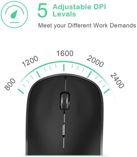 JOYACCESS Wireless Mouse, 2.4G Portable Slim Silent Computer Mouse Wireless with USB Nano Receiver, 2400 DPI, for Notebook, Laptop, PC - Black
