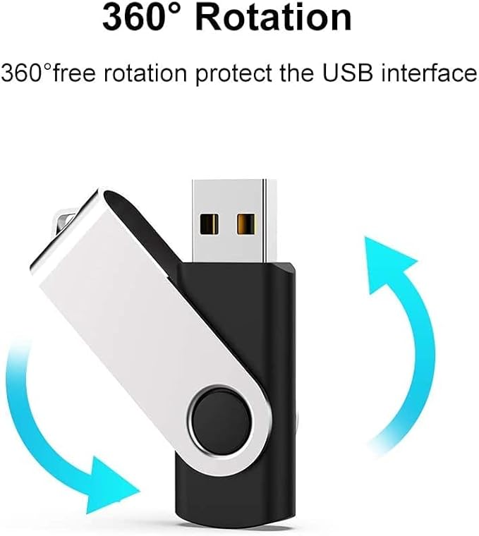 JUANWE 8GB USB Flash Drive 50 Packs, Bulk USB Sticks 2.0 Mutipack Thumb Drive 360° Swivel USB Stick, FAT32 Jump Drives Pen Drive Zip Drives for Data Storage/Files Backup/Document Transfer - Black