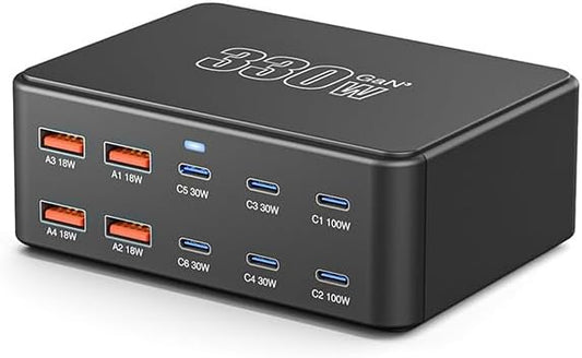 USB C Charging Station 330W, USB C Charger Charging Hub 10 Power Port for Multiple Devices with PD 100W 65W 30W QC3.0 18W Fast Charging Power Stock Station for iPhone 15, iPad Air/Pro, Galaxy