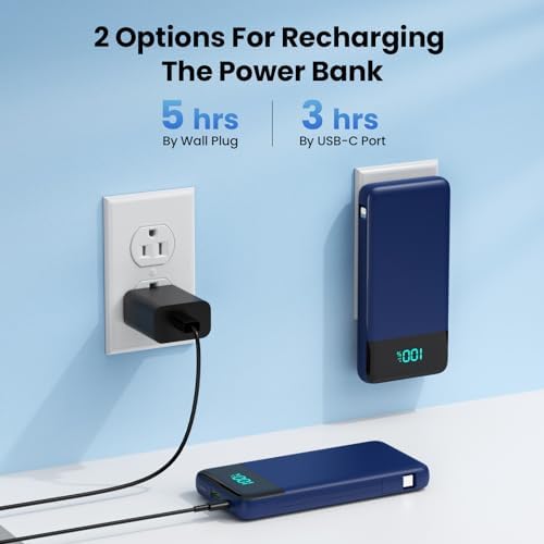 Portable Charger Power Bank with Built in Cables and Wall Plug,13800mAh Portable Battery Pack Fast Charging Compact LED Display Phone Charger Compatible with iPhone 16/15,Galaxy S23,Tablets etc