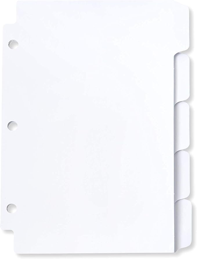 Blue Summit Supplies 5 Tab Mini Tab Dividers, White, 5 Mini Binder Dividers with 3 Hole Punch, for Notebooks and 3 Ring Binders, 5.5 x 8.5 Inches, Heavy Duty Paper, Set of 6, 30 Dividers
