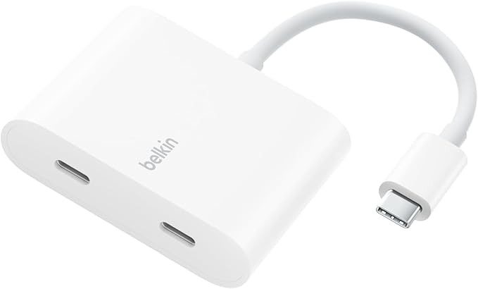 Belkin USB C Splitter - Dual Port Hub - 1 x USB-C 3.2 Gen2 Port & 1 x 100W PD Port - Simultaneous Data Transfer & iPhone Charger Fast Charging - Apple iPhone 17, iPad, Nintendo Switch 2 & More - White