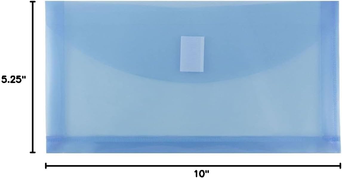 JAM PAPER Plastic Expansion Envelopes with Hook & Loop Closure - #10 Booklet Wallet - 5 1/4 x 10 with 1 Inch Expansion - Blue - 12/Pack