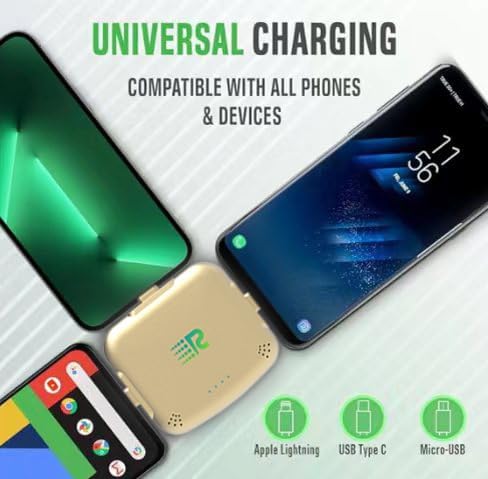 Rush Charge Universe 3 in 1 Portable Charger – 3300mah, 2.4A High-Speed Fast Charging Compatible with iPhone and Android Lightning, Type C, Micro-USB Charges 3 Devices at a Time Pre-Charged RC33 Gold