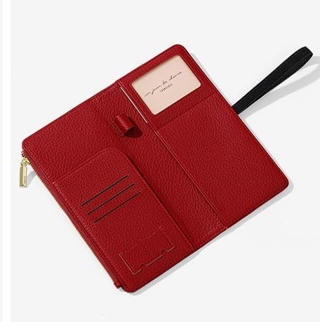 DOB SECHS Leather Passport Holder, RFID Blocking Passport Wallet Credit Cards Case for Women, Travel Accessories Organizer Pouch Bag with ID Window+Zippered Cash Pocket+SIM Slots, Red