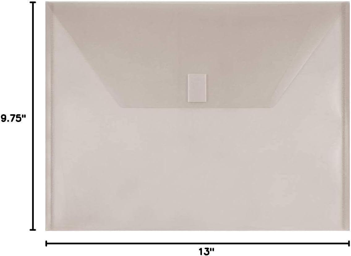 JAM PAPER Plastic Envelopes with Hook & Loop Closure - Letter Booklet - 9 3/4 x 13 - Smoke Gray - 12/Pack