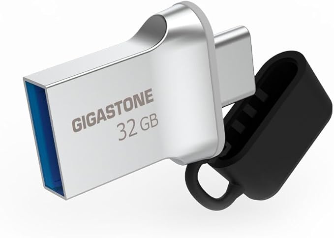 GIGASTONE 32GB Nano Luxus Dual Drive, Z50 USB 3.2 Gen 1, 2-in-1 USB-A & Type-C, 100MB/s Ultra Fast, Cap Design, Metal, Plug & Play for Smartphone/PC/Mac/TV/Car, 2.0/3.0/3.1 Compatible