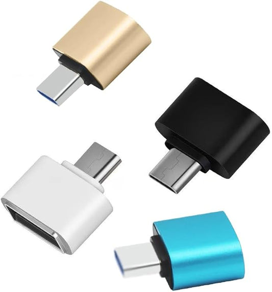 USB C to USB Adapter in Metal(4 Packs) USB Female to USB C Male OTG Adapter, Compatible with MacBook Pro, Samsung Galaxy, Type-C Phones, Laptops, Tablets (1 Black, 1 Silver, 1 Blue and 1 Gold)