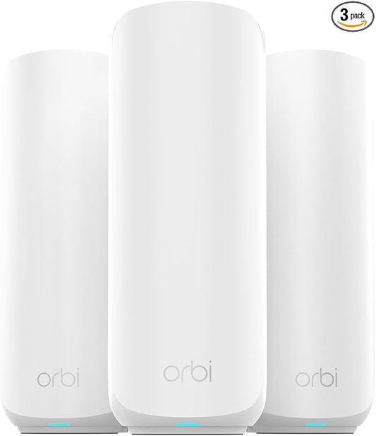 NETGEAR Orbi 360 Series Dual-Band WiFi 7 Mesh Network System for Home (RBE363) – Wireless Router + 2 Extenders, Security Features, 5 Gbps, Covers 6,000 sq.ft., 70 Devices, 2.5GB Internet Port, BE5000