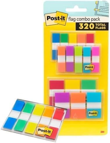 Post-it Flags Combo Pack, 4 On-The-Go Dispensers/Pack, 120 .94 in Wide and 200 .47 in Wide Flags, Assorted Colors (683-XL1) (Pack of 12)