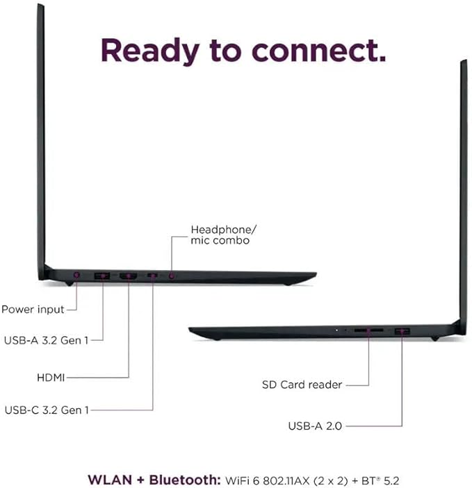 Lenovo IdeaPad 15.6" HD Anti-Glare w/ 1 Year Microsoft 365, 8GB RAM, 128GB SSD, Windows 11 Home, WiFi 6, HDMI, USB-C, Intel Processor, SD Card Reader, Up to 9.5 Hours Battery Life, w/WOWPC USB