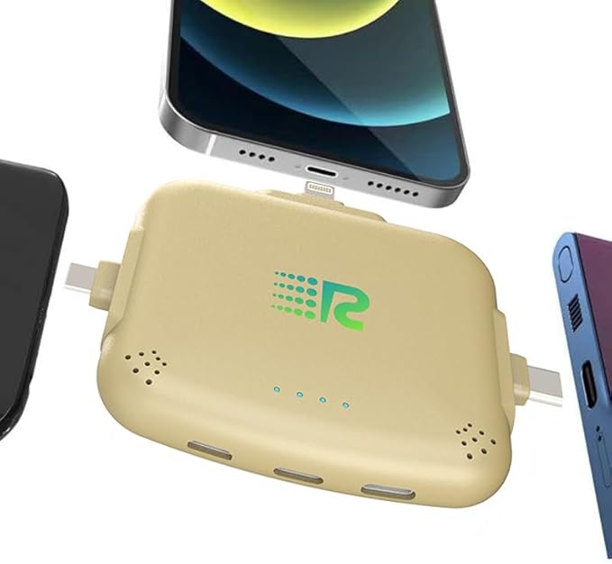 Rush Charge Universe 3 in 1 Portable Charger – 3300mah, 2.4A High-Speed Fast Charging Compatible with iPhone and Android Lightning, Type C, Micro-USB Charges 3 Devices at a Time Pre-Charged RC33 Gold