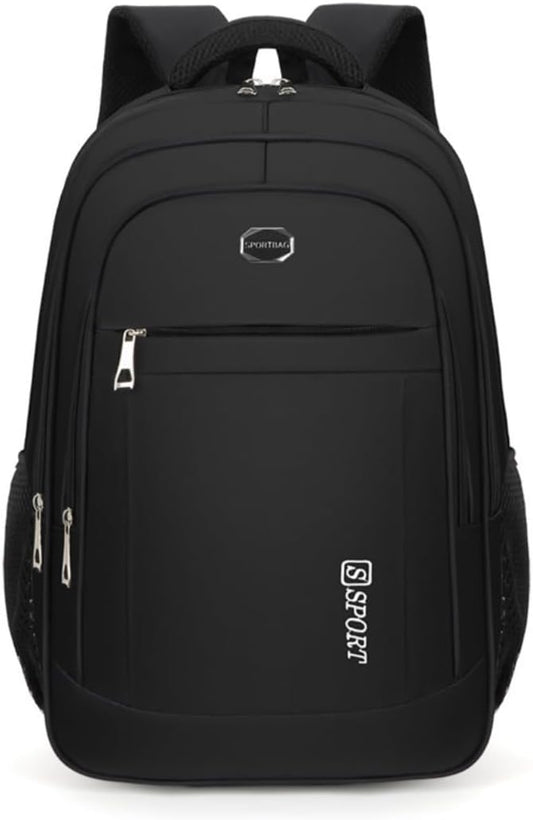 Business backpack, large capacity outdoor travel backpack, student school bag, men's leisure computer bag(black with white)