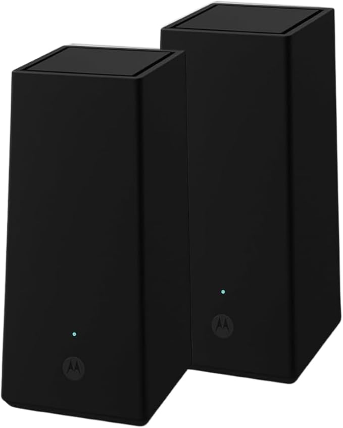 Motorola MQ20 WiFi 6E Router with Easy Mesh, Tri-Band 8.4 Gbps Speed, 3000 sq. ft Coverage, Advanced Parental Controls, Next-Gen Security & Seamless Device Management, Black, Dual Pack