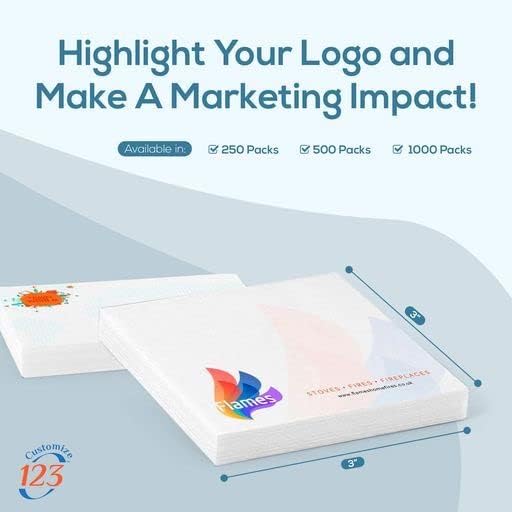 Personalized Sticky Notes with Text or Logo, 3"x3" Custom Office Pads, 25 Sheets Customized Memo Pads for Office, Home and School, Notepad Gifts Useful for Teacher and staff, Student Supplies, 500 Qty