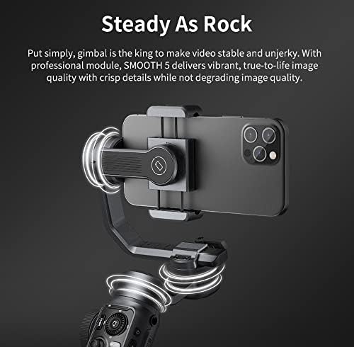 ZHIYUN Smooth 5 3-Axis Handheld Gimbal Stabilizer with Dual-Side Magnetic Lights for iPhone Smartphone Android Cell Phone - Portable Stabilizer for Vlogging, YouTube, Tiktok, Live Video