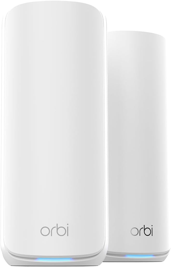 NETGEAR Orbi 870 Series Tri-Band WiFi 7 Mesh System (RBE872) - Router + 1 Satellite Extender, Security Features, Up to 21 Gbps, Covers Up to 6,000 Sq. Ft., 150 Devices, 10 Gig Internet Port, BE21000
