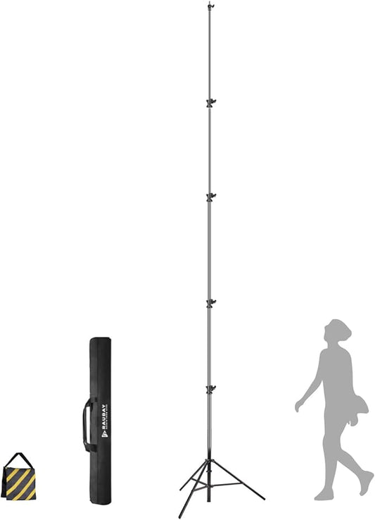 【16' Heavy Duty】 RAUBAY Extreme Tall Video Camera Sports Tripod Stand Air-Cushioned Telescoping Aluminium Alloy Light Stand with 1/4"& 3/8" Screw Adapter, Professional Sky High Tripod - TT480 Black…
