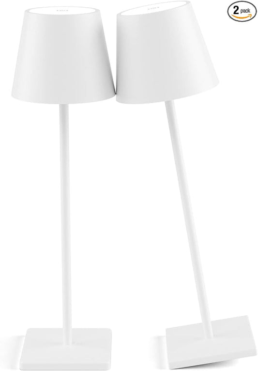 2-Pack Rechargeable Table Lamps, LED Cordless Table Lamp, 3W 5500mAh Battery Operated Table Light, Stepless Dimming Portable Table Light Waterproof for Restaurant/Indoor/Outdoor (White)