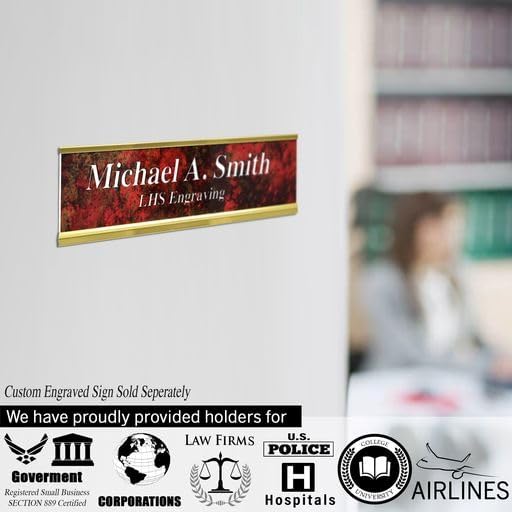 2x12 Executive Name Plate Holder, Yellow Aluminum Adhesive Door Mount for Wall Plaques, Mailbox Signs and Cubicles | Made in USA