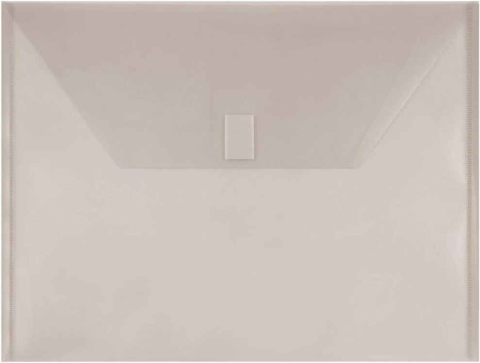 JAM PAPER Plastic Envelopes with Hook & Loop Closure - Letter Booklet - 9 3/4 x 13 - Smoke Gray - 12/Pack