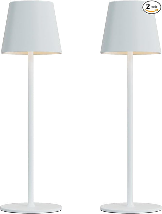 Kakanuo Cordless Table Lamp Rechargeable White - KK 2 Pack 5000mAH Battery Operated Lamp for Table, 3 Color Stepless Dimming Wireless Lamp for Kitchen Counter, Outdoor Patio, Touch Control
