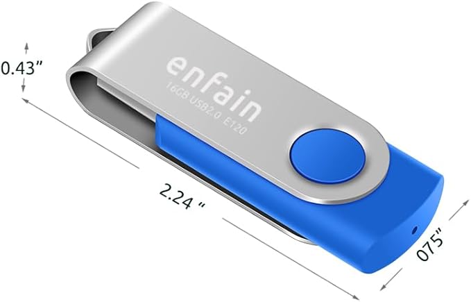 Elevate Your Data Storage with Enfain's 16GB USB 2.0 Flash Drives: 10 Pack of Stylish Blue Swivel Thumb Drives with LED Indicators and 12 White Labels for Easy Content Organization