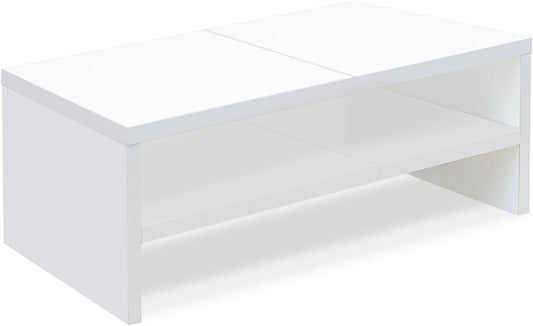 TEAMIX 2 Tier White Monitor Riser Stand, Wood Desktop Stand with storage for Laptop/PC/Printer/Keyboard, TV Stand Shelf Home Office Desk Accessories